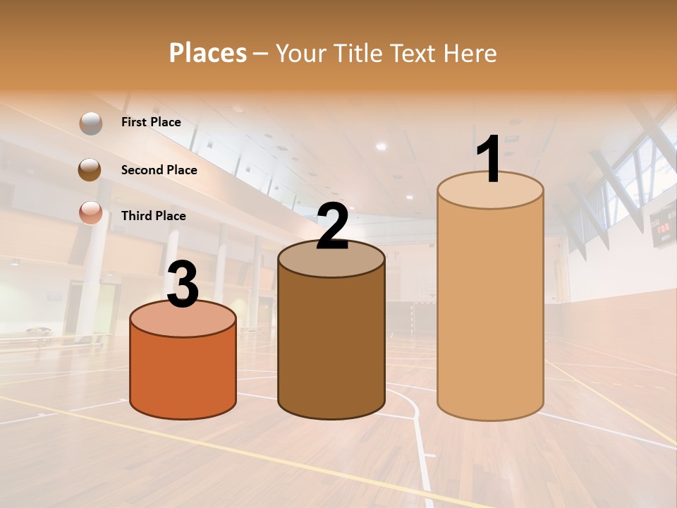 A Large Gymnasium With A Basketball Court And Wooden Floors PowerPoint Template