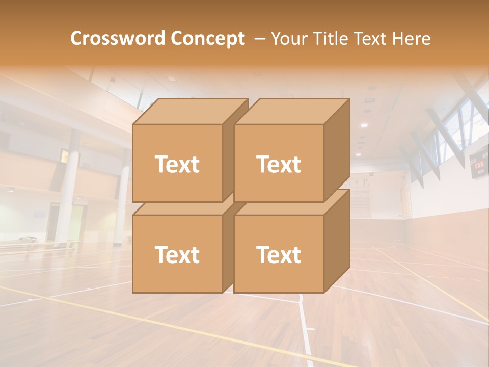 A Large Gymnasium With A Basketball Court And Wooden Floors PowerPoint Template