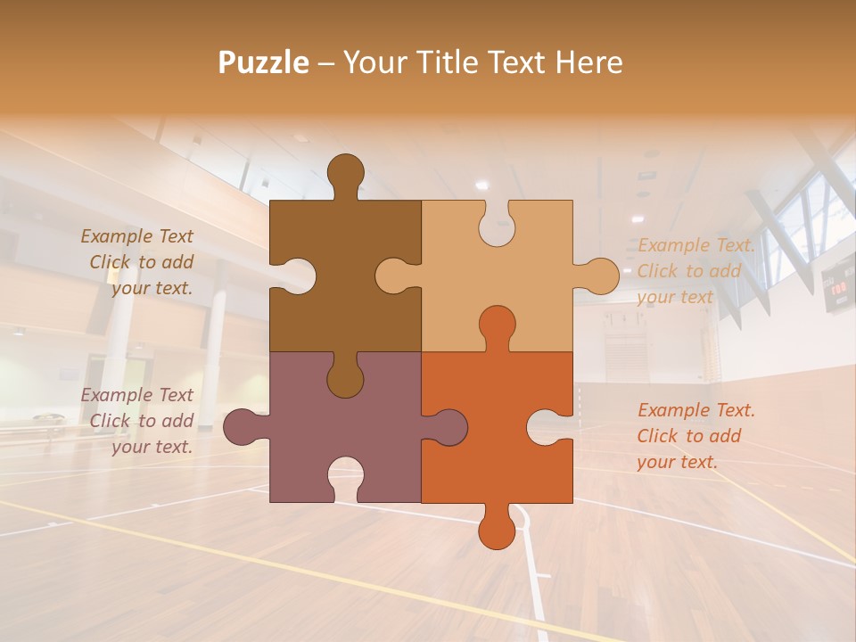 A Large Gymnasium With A Basketball Court And Wooden Floors PowerPoint Template