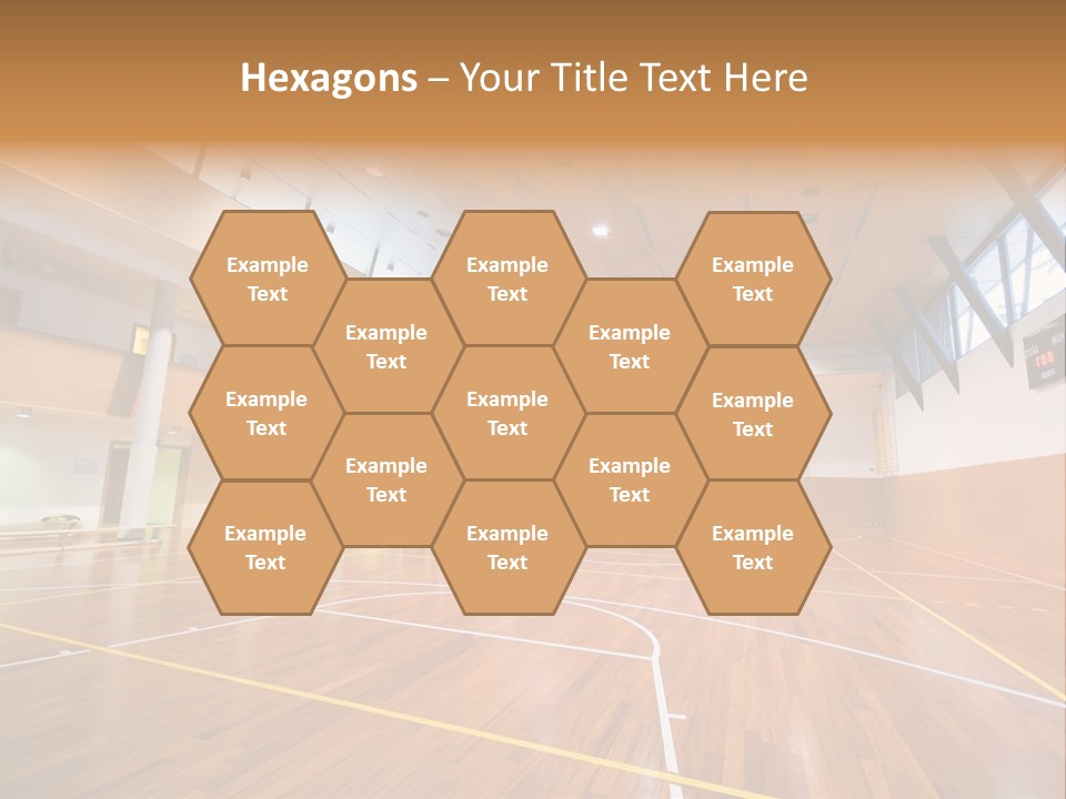 A Large Gymnasium With A Basketball Court And Wooden Floors PowerPoint Template