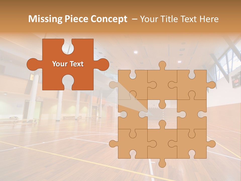 A Large Gymnasium With A Basketball Court And Wooden Floors PowerPoint Template