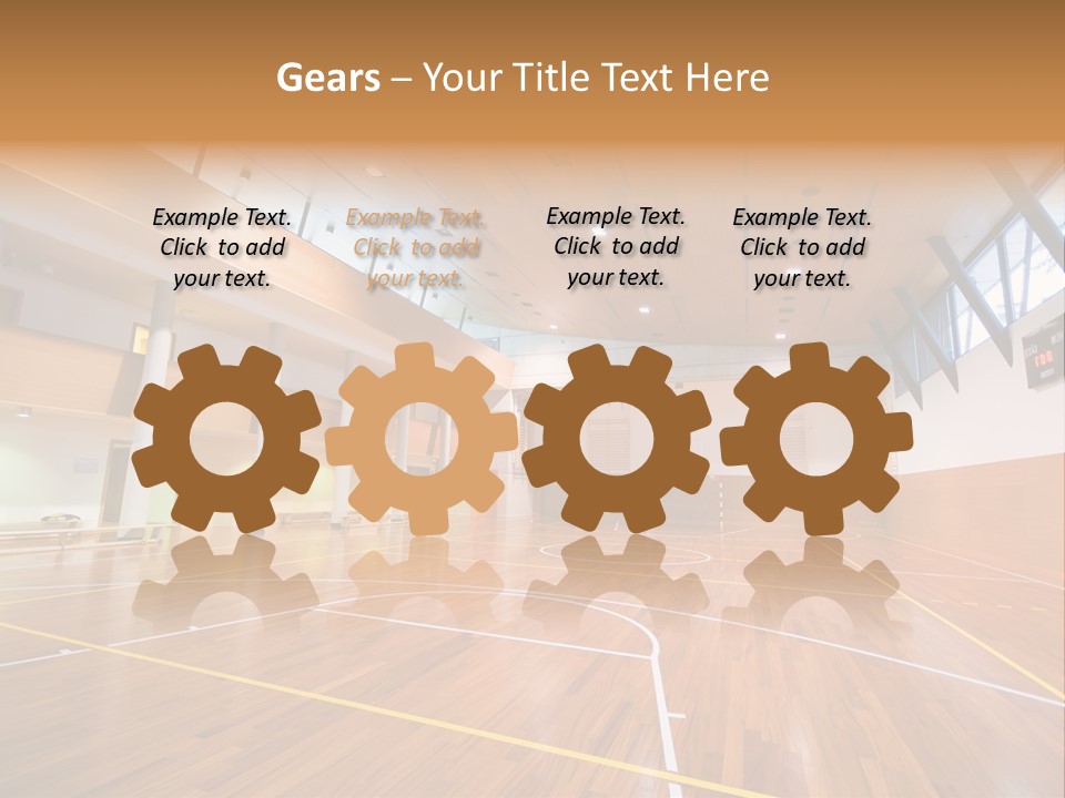 A Large Gymnasium With A Basketball Court And Wooden Floors PowerPoint Template