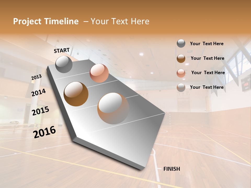 A Large Gymnasium With A Basketball Court And Wooden Floors PowerPoint Template