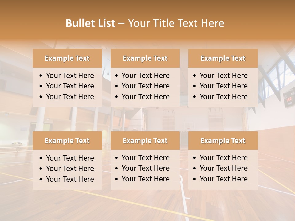 A Large Gymnasium With A Basketball Court And Wooden Floors PowerPoint Template
