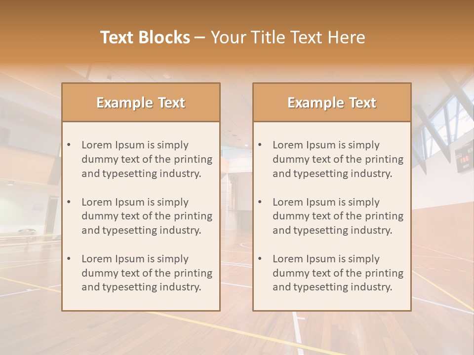 A Large Gymnasium With A Basketball Court And Wooden Floors PowerPoint Template