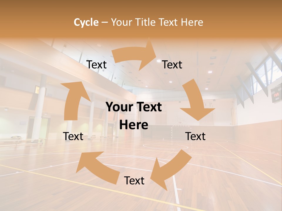 A Large Gymnasium With A Basketball Court And Wooden Floors PowerPoint Template