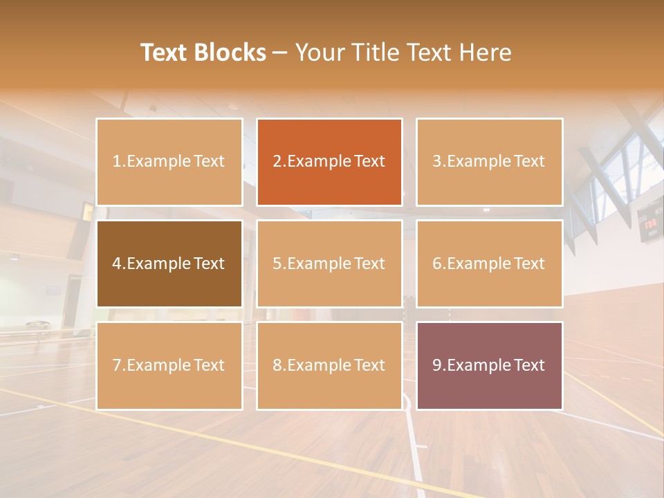 A Large Gymnasium With A Basketball Court And Wooden Floors PowerPoint Template