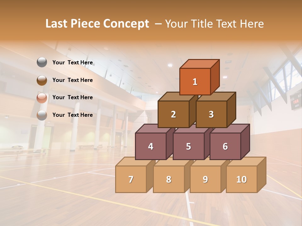 A Large Gymnasium With A Basketball Court And Wooden Floors PowerPoint Template