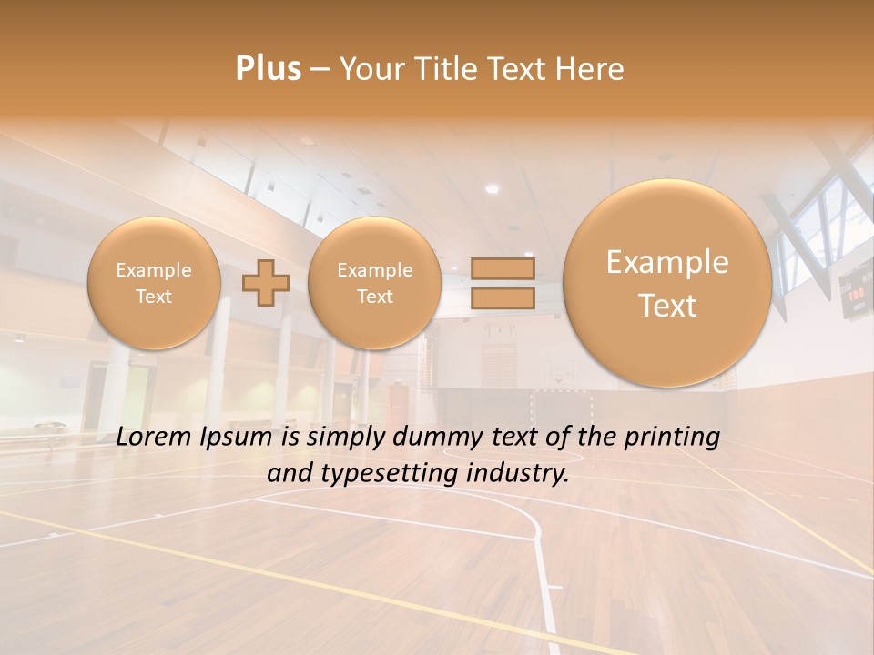 A Large Gymnasium With A Basketball Court And Wooden Floors PowerPoint Template