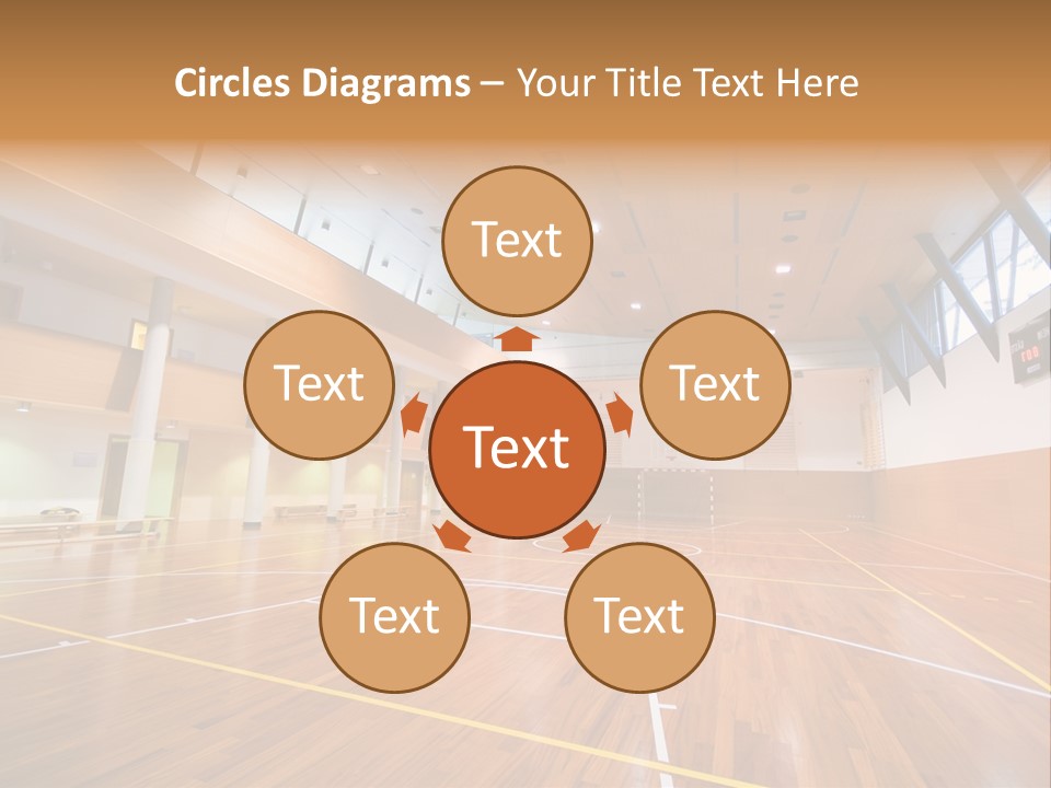 A Large Gymnasium With A Basketball Court And Wooden Floors PowerPoint Template