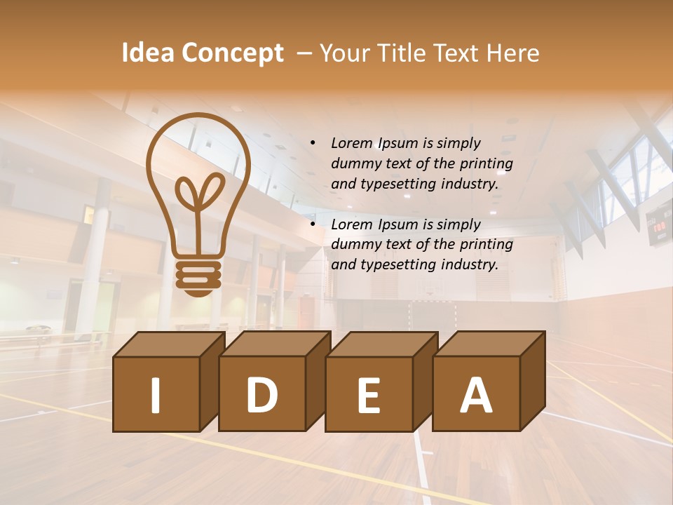 A Large Gymnasium With A Basketball Court And Wooden Floors PowerPoint Template