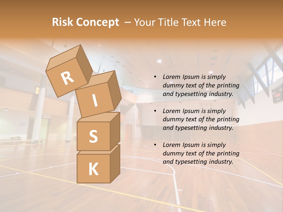 A Large Gymnasium With A Basketball Court And Wooden Floors PowerPoint Template