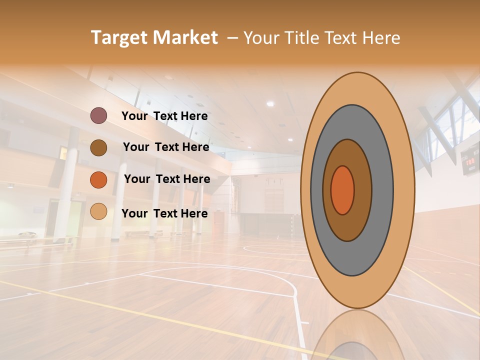 A Large Gymnasium With A Basketball Court And Wooden Floors PowerPoint Template