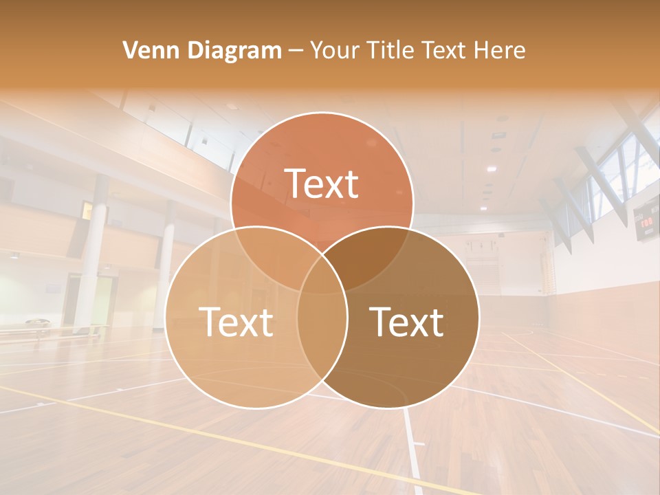 A Large Gymnasium With A Basketball Court And Wooden Floors PowerPoint Template
