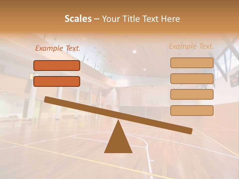 A Large Gymnasium With A Basketball Court And Wooden Floors PowerPoint Template