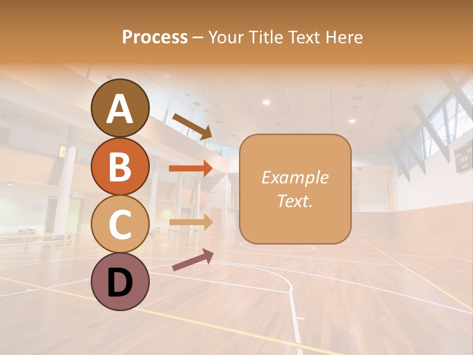 A Large Gymnasium With A Basketball Court And Wooden Floors PowerPoint Template
