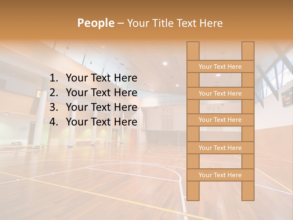 A Large Gymnasium With A Basketball Court And Wooden Floors PowerPoint Template