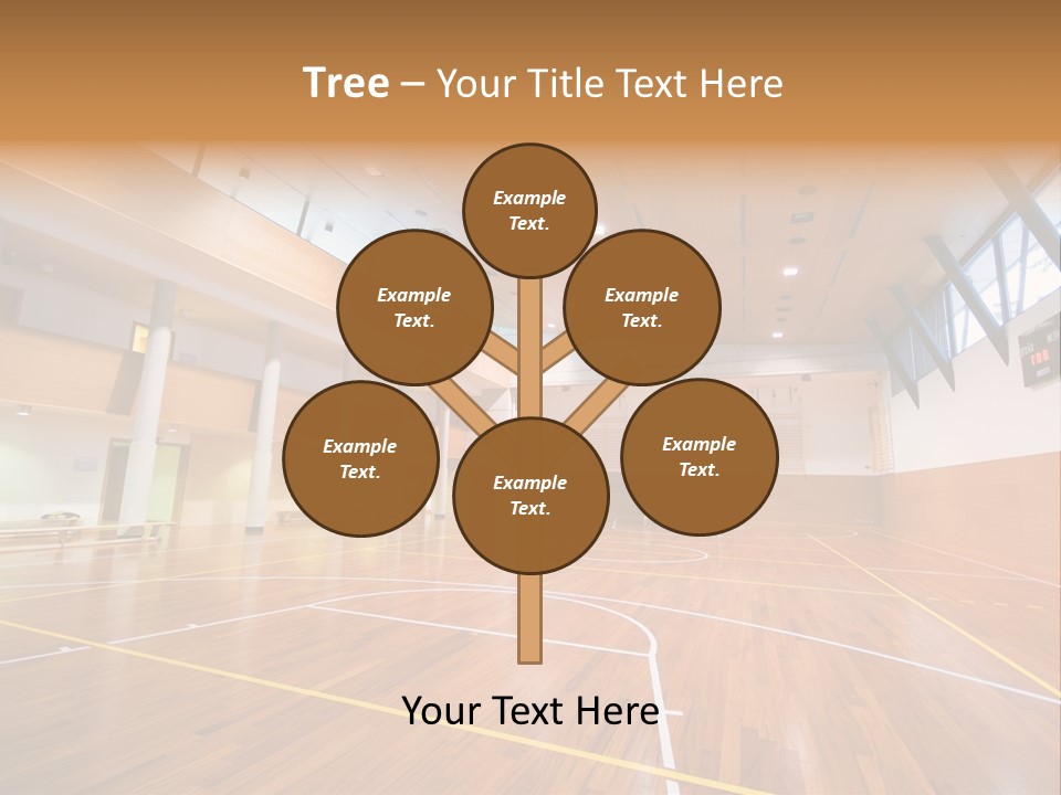 A Large Gymnasium With A Basketball Court And Wooden Floors PowerPoint Template