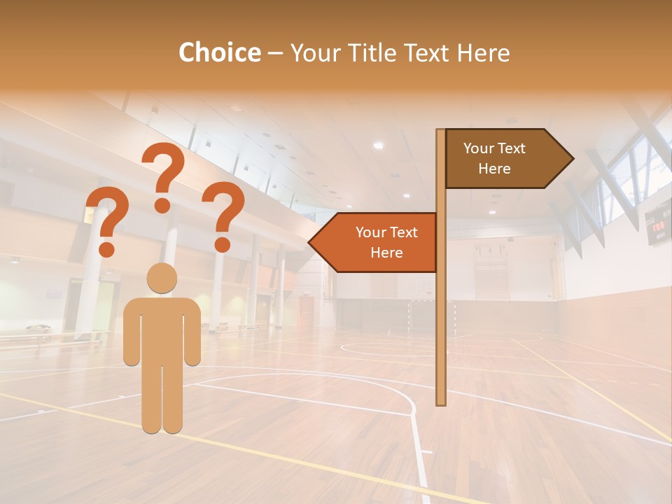 A Large Gymnasium With A Basketball Court And Wooden Floors PowerPoint Template