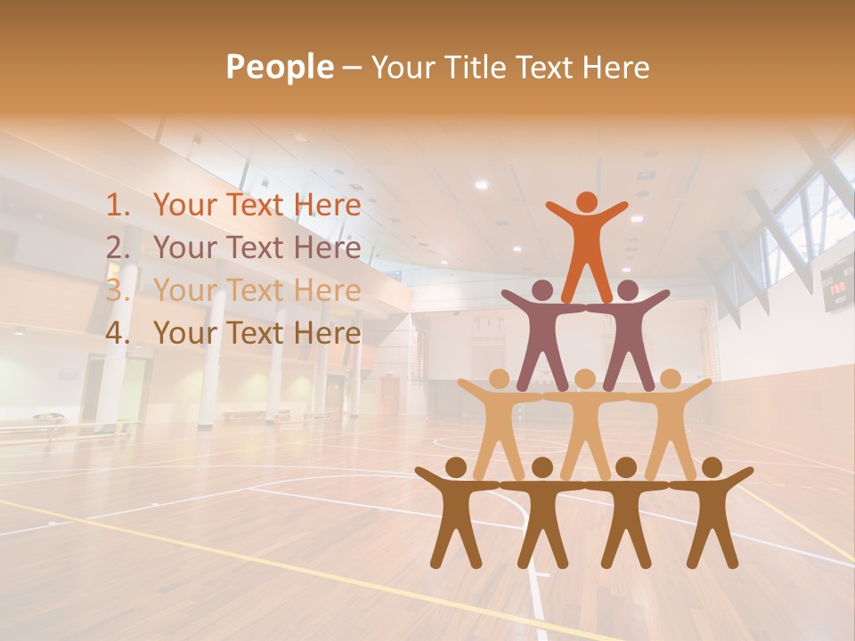 A Large Gymnasium With A Basketball Court And Wooden Floors PowerPoint Template