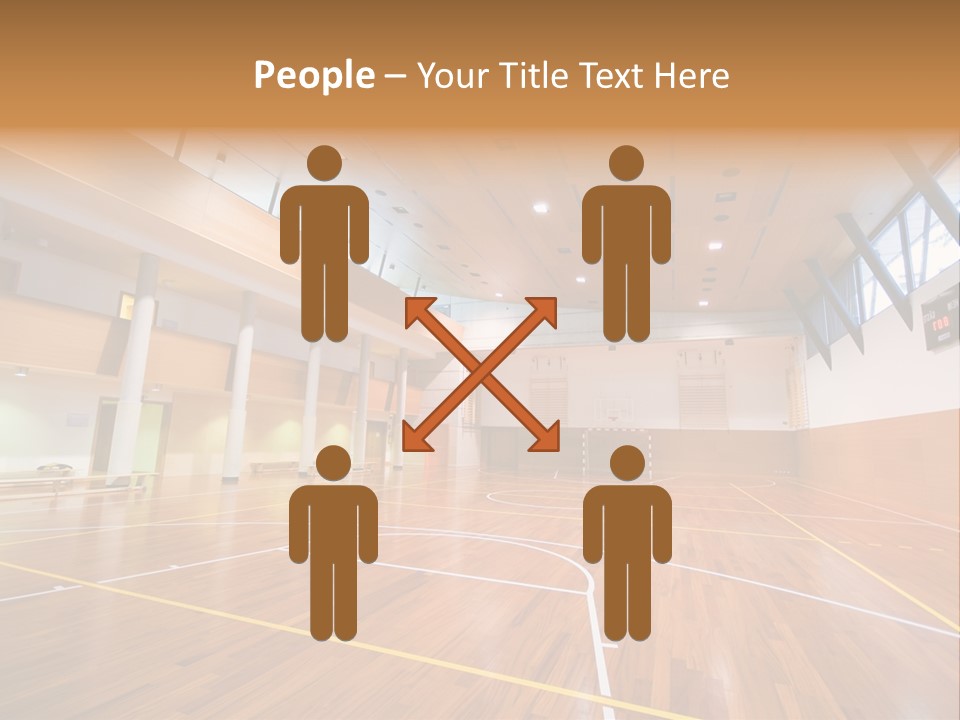 A Large Gymnasium With A Basketball Court And Wooden Floors PowerPoint Template