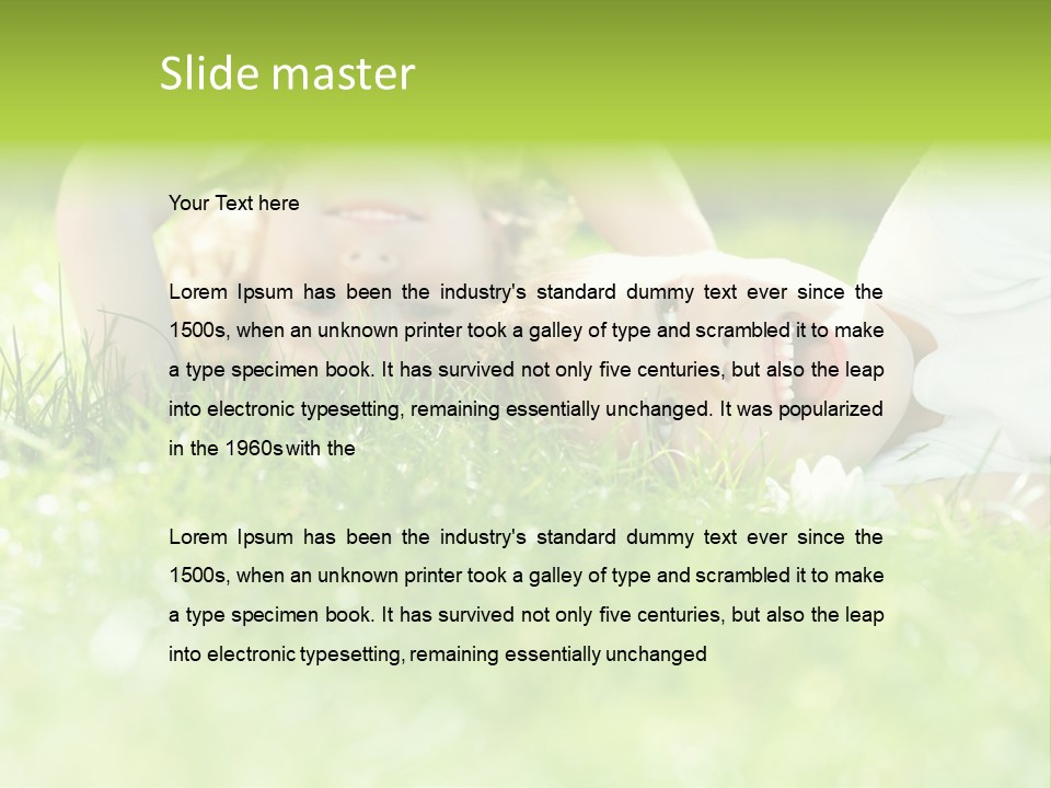 Two Children Laying In The Grass With Their Mouths Open PowerPoint Template