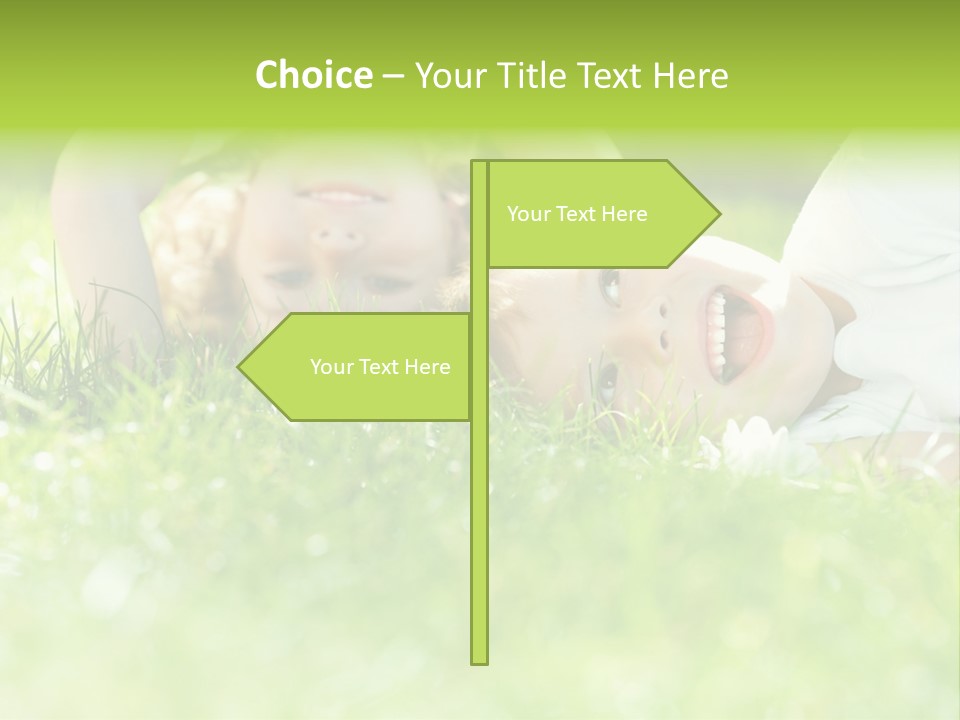 Two Children Laying In The Grass With Their Mouths Open PowerPoint Template