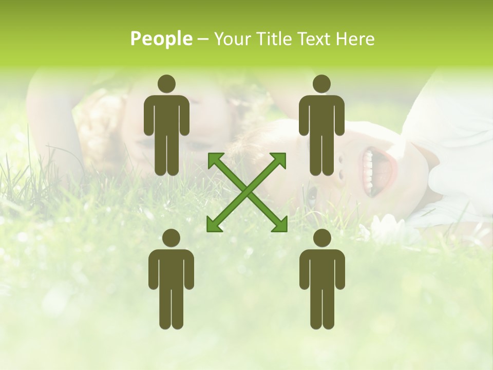 Two Children Laying In The Grass With Their Mouths Open PowerPoint Template