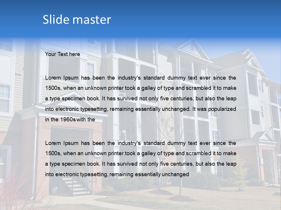 A Group Of Apartment Buildings With Stairs Leading Up To Them PowerPoint Template