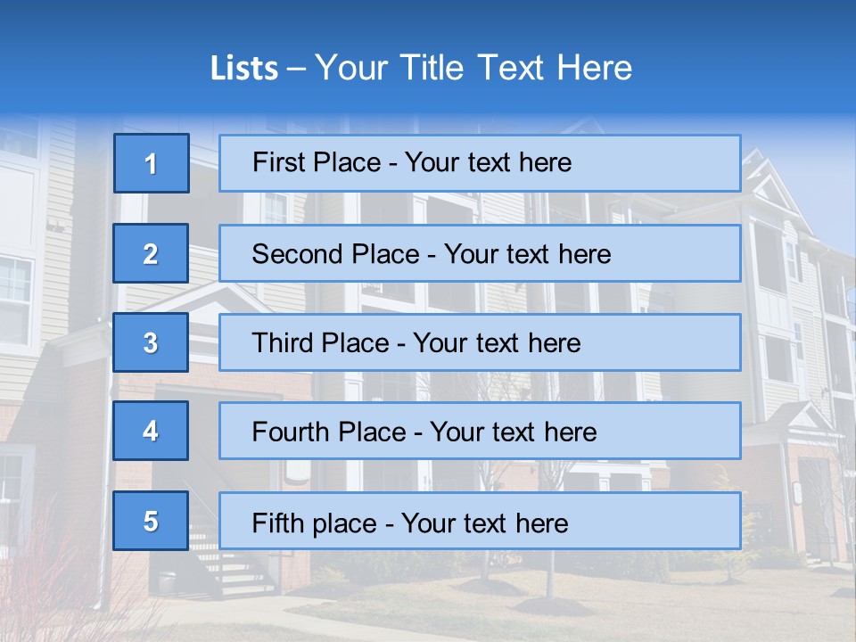 A Group Of Apartment Buildings With Stairs Leading Up To Them PowerPoint Template