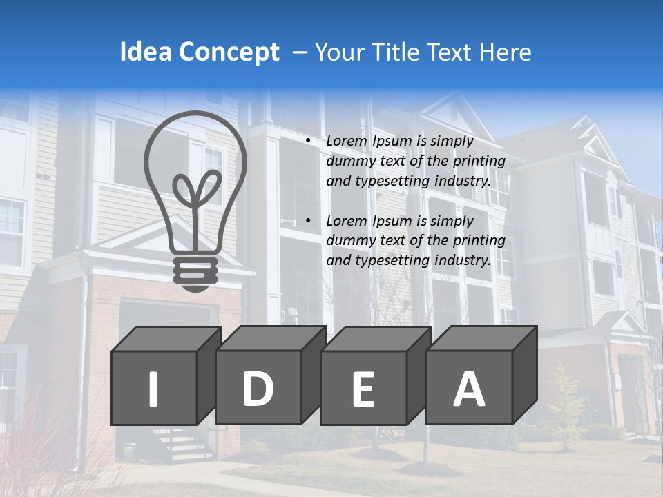 A Group Of Apartment Buildings With Stairs Leading Up To Them PowerPoint Template