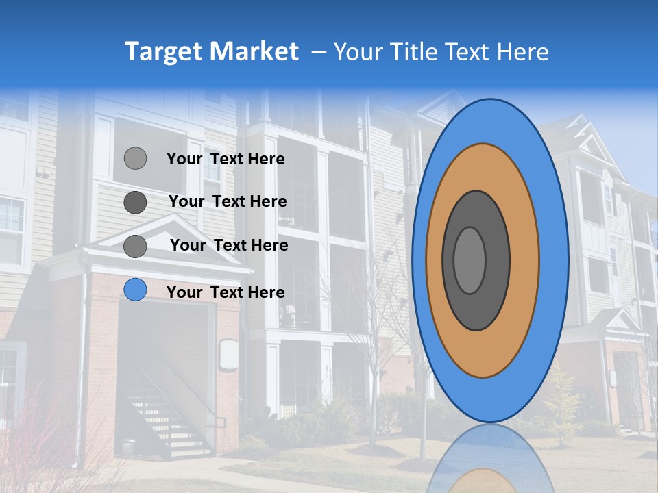 A Group Of Apartment Buildings With Stairs Leading Up To Them PowerPoint Template
