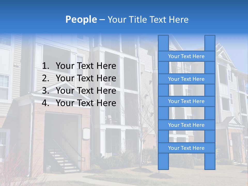 A Group Of Apartment Buildings With Stairs Leading Up To Them PowerPoint Template