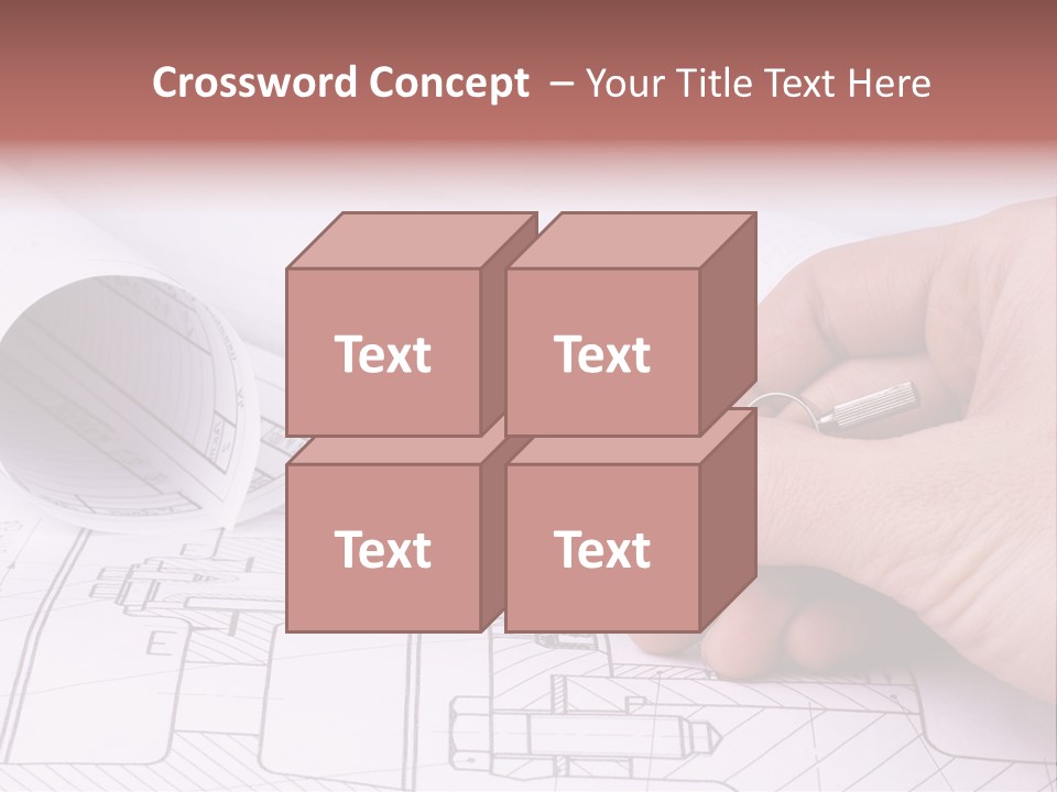 A Hand Holding A Pair Of Scissors Over A Blueprint PowerPoint Template