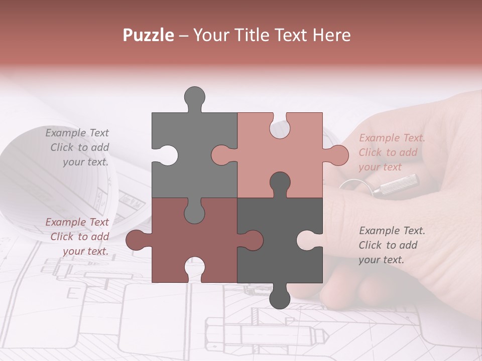 A Hand Holding A Pair Of Scissors Over A Blueprint PowerPoint Template