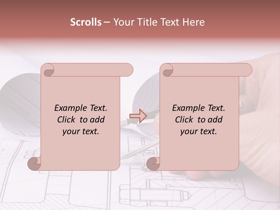 A Hand Holding A Pair Of Scissors Over A Blueprint PowerPoint Template