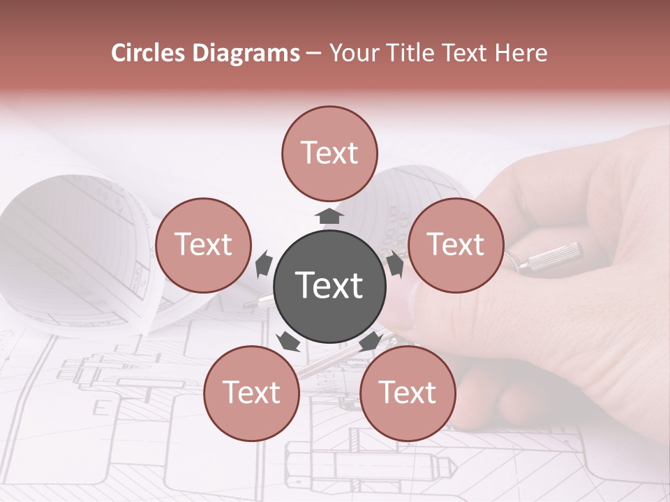 A Hand Holding A Pair Of Scissors Over A Blueprint PowerPoint Template