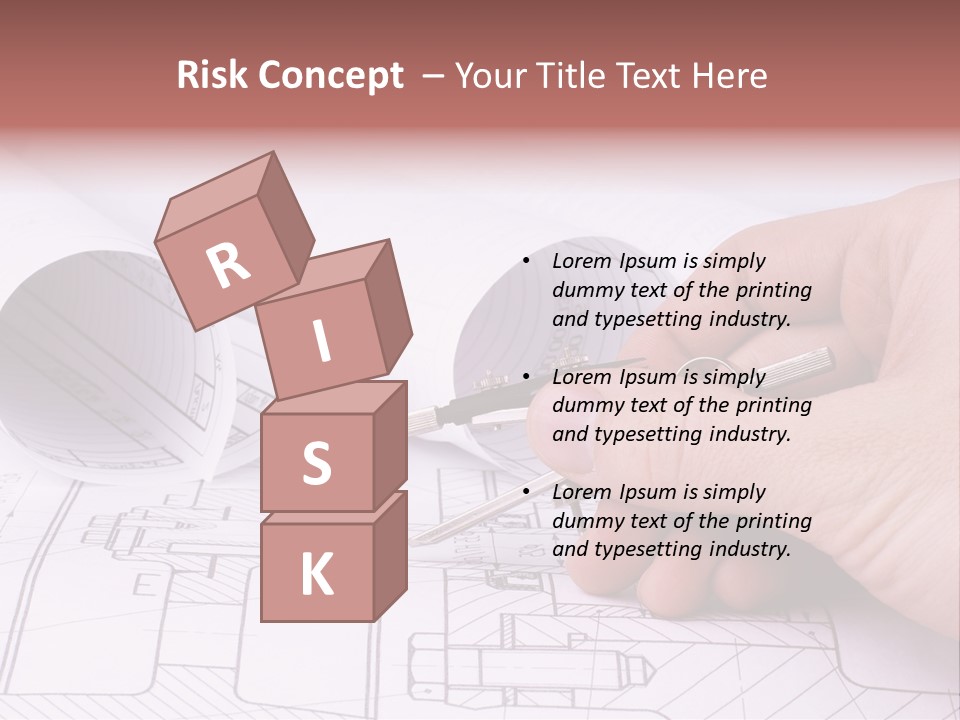A Hand Holding A Pair Of Scissors Over A Blueprint PowerPoint Template
