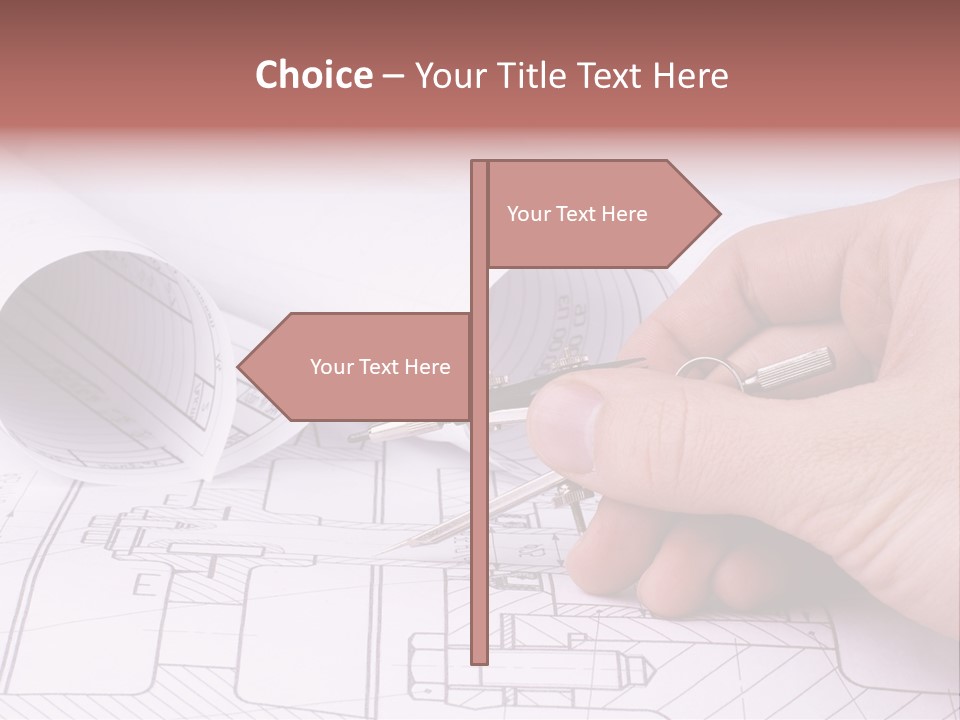 A Hand Holding A Pair Of Scissors Over A Blueprint PowerPoint Template