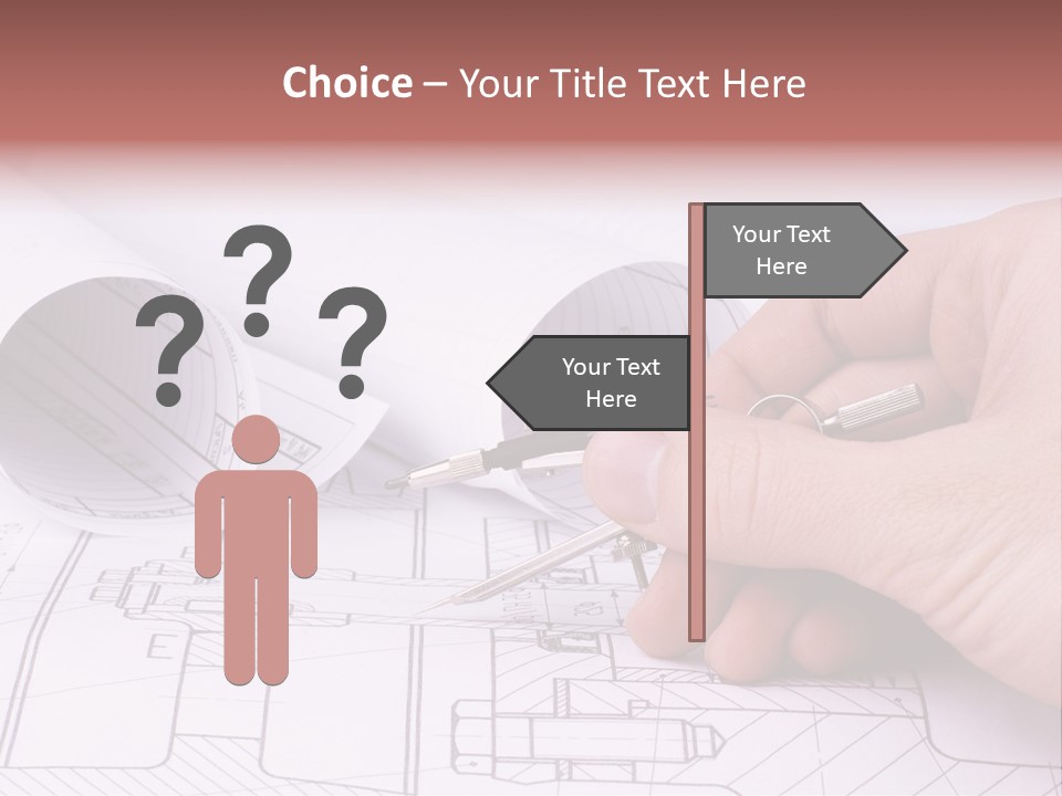 A Hand Holding A Pair Of Scissors Over A Blueprint PowerPoint Template