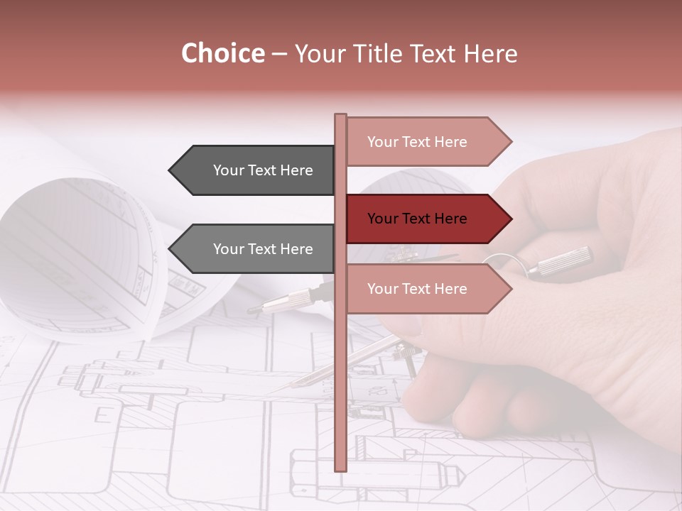 A Hand Holding A Pair Of Scissors Over A Blueprint PowerPoint Template