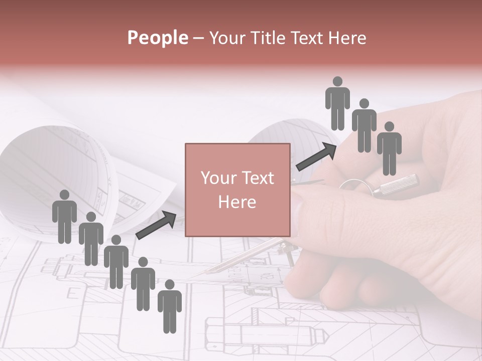 A Hand Holding A Pair Of Scissors Over A Blueprint PowerPoint Template