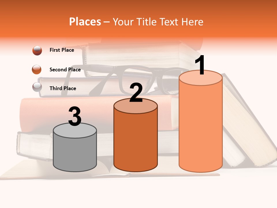 A Stack Of Books With Glasses On Top Of It PowerPoint Template