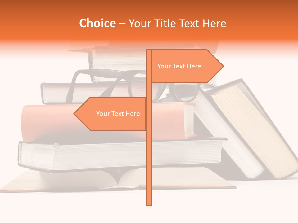 A Stack Of Books With Glasses On Top Of It PowerPoint Template