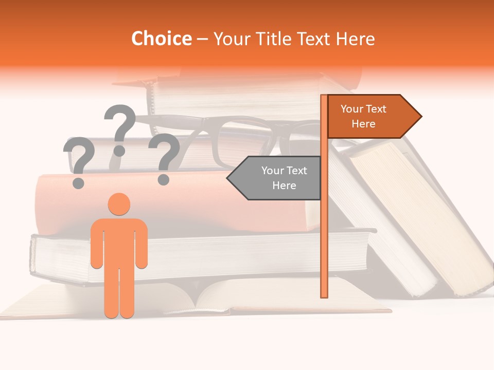 A Stack Of Books With Glasses On Top Of It PowerPoint Template