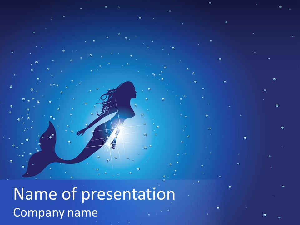 A Blue Background With A Silhouette Of A Mermaid PowerPoint Template