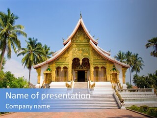A Large Building With Steps Leading Up To It PowerPoint Template