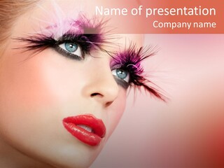 A Woman's Face With Pink And Purple Makeup PowerPoint Template