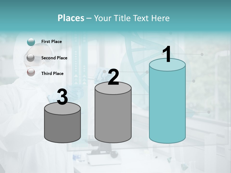 A Woman In A White Lab Coat And White Gloves Is Holding A Glass Tube With PowerPoint Template