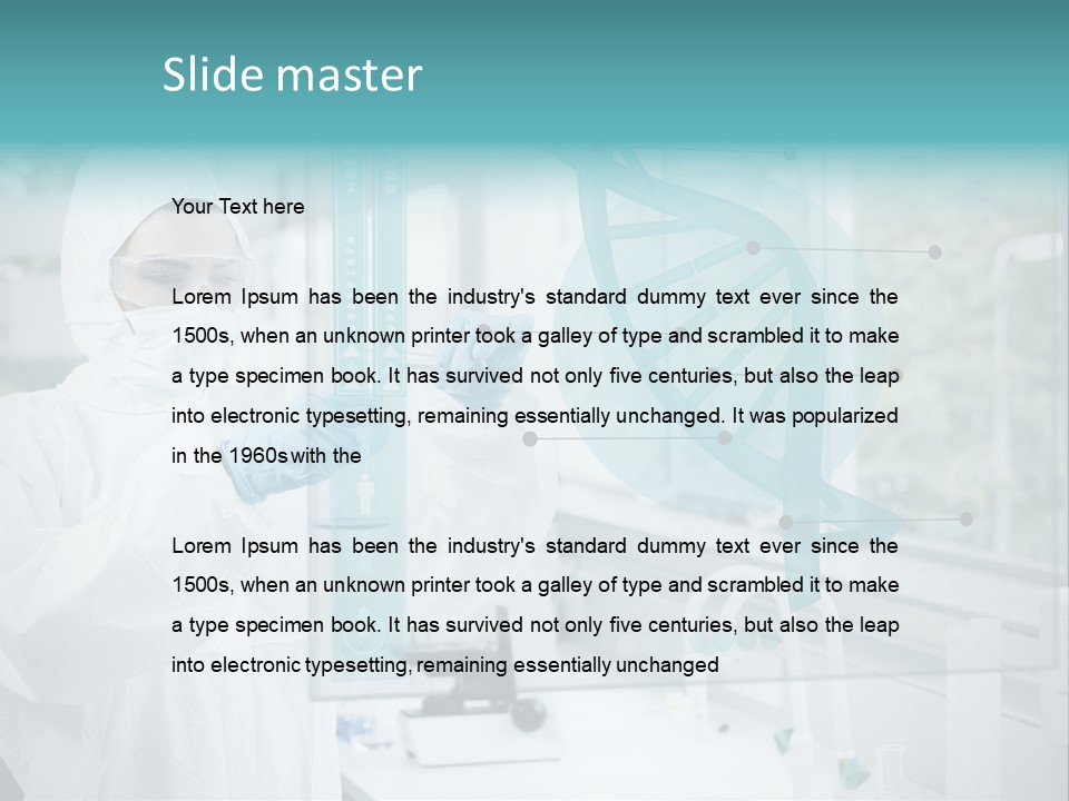 A Woman In A White Lab Coat And White Gloves Is Holding A Glass Tube With PowerPoint Template